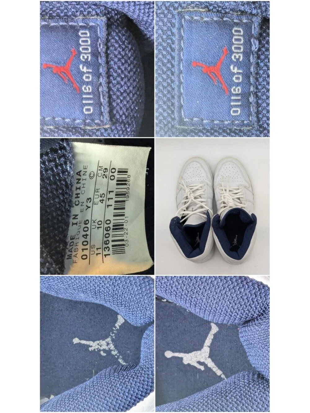 Mens Size 11 Air Jordan 1 Retro CO.JP 2001 White Navy 136060-111 Nike Shoes #116